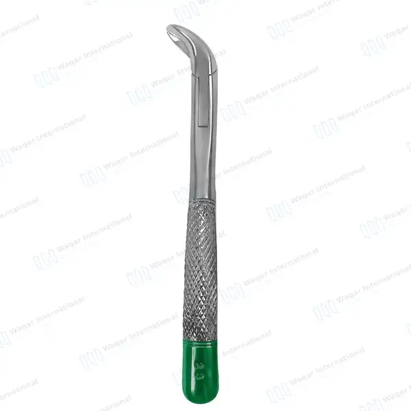 Extracting Forceps #23 Lower Molars with Green Color Coated Handle - dental instruments manufactured by Waqar International, Sialkot - view 7