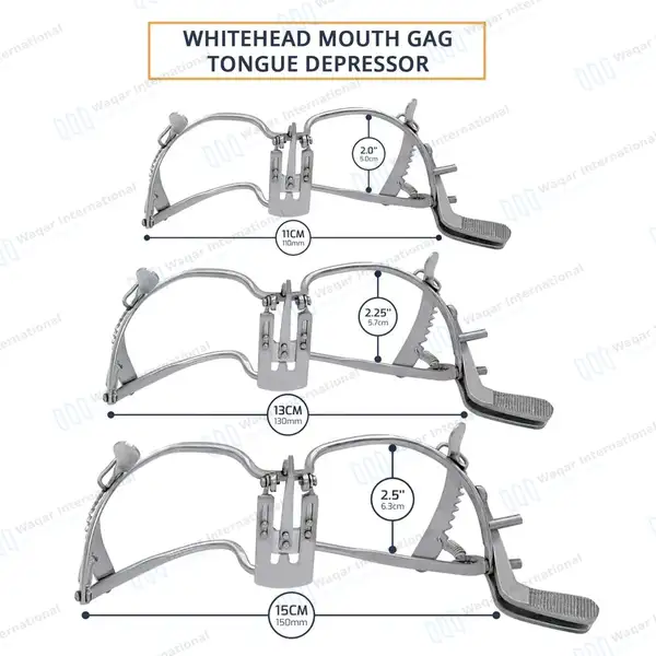 3 Pcs Whitehead Mouth Gag with Tongue Depressor Set 11cm, 13cm and 15cm - surgical instruments manufactured by Waqar International, Sialkot - view 3
