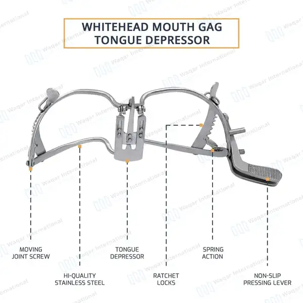 Whitehead Mouth Gag with Tongue Depressor 15cm – Adult - surgical instruments manufactured by Waqar International, Sialkot - view 4