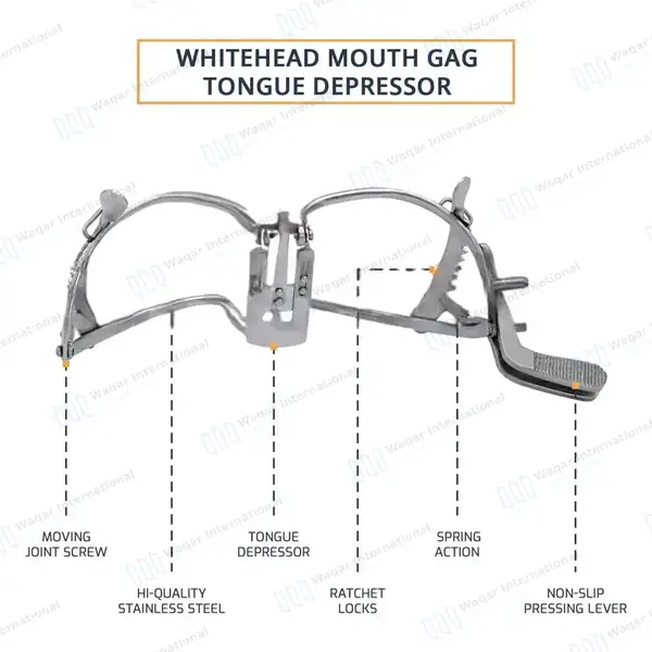 Whitehead Mouth Gag with Tongue Depressor 13cm – Child - surgical instruments manufactured by Waqar International, Sialkot - view 4