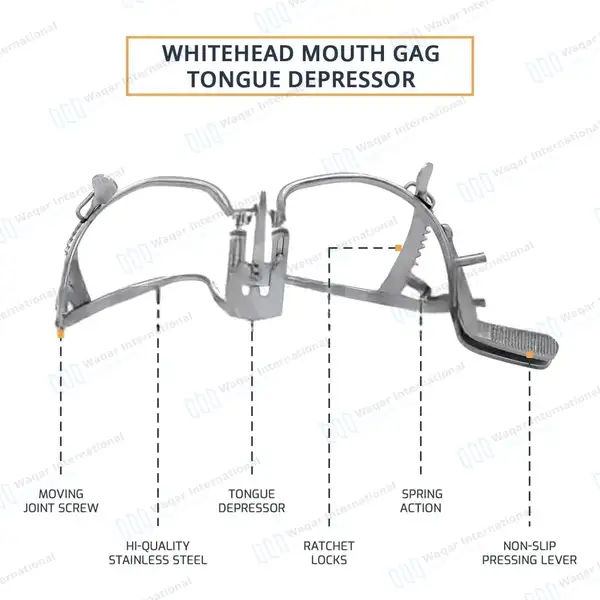 Whitehead Mouth Gag with Tongue Depressor 11cm – Pediatric - surgical instruments manufactured by Waqar International, Sialkot - view 4