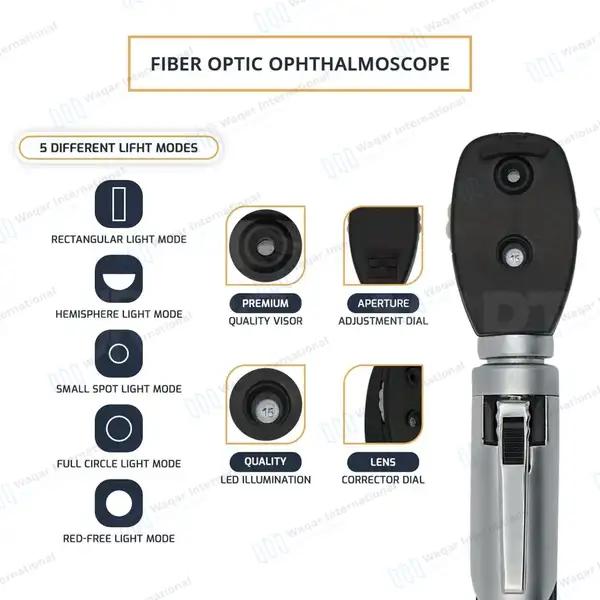 Fiber Optic Mini Otoscope & Ophthalmoscope ENT Diagnostic Set – Black - surgical instruments manufactured by Waqar International, Sialkot - view 4