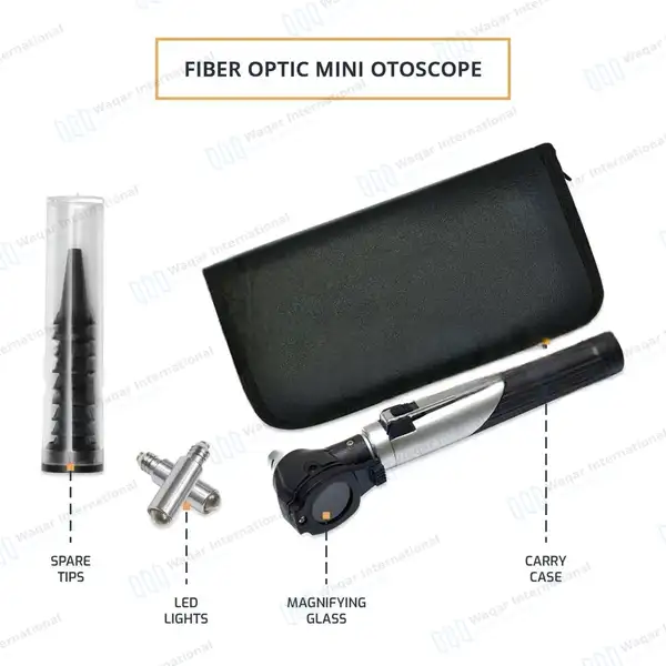 Fiber Optic Mini Otoscope & Ophthalmoscope ENT Diagnostic Set – Black - surgical instruments manufactured by Waqar International, Sialkot - view 8