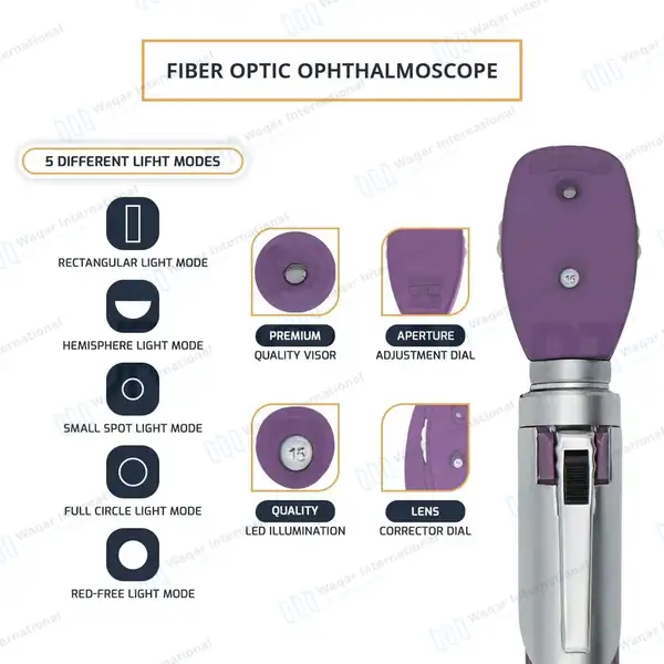 Fiber Optic Mini Otoscope & Ophthalmoscope ENT Diagnostic Set – Purple - surgical instruments manufactured by Waqar International, Sialkot - view 3