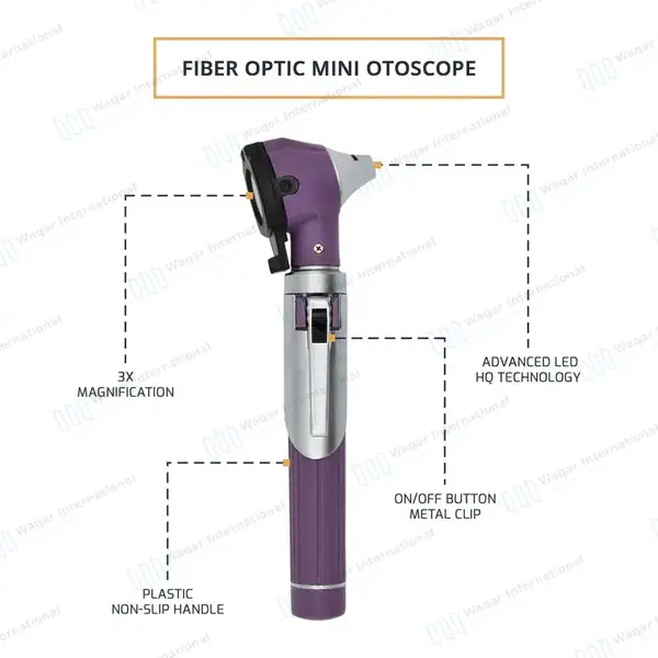 Fiber Optic Mini Otoscope & Ophthalmoscope ENT Diagnostic Set – Purple - surgical instruments manufactured by Waqar International, Sialkot - view 7