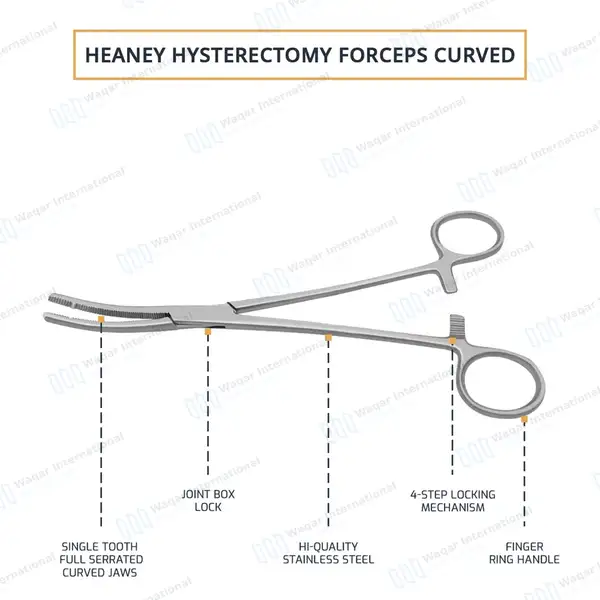 Heaney Hysterectomy Forceps 8.25″ Single Tooth Curved Jaws - surgical instruments manufactured by Waqar International, Sialkot - view 3