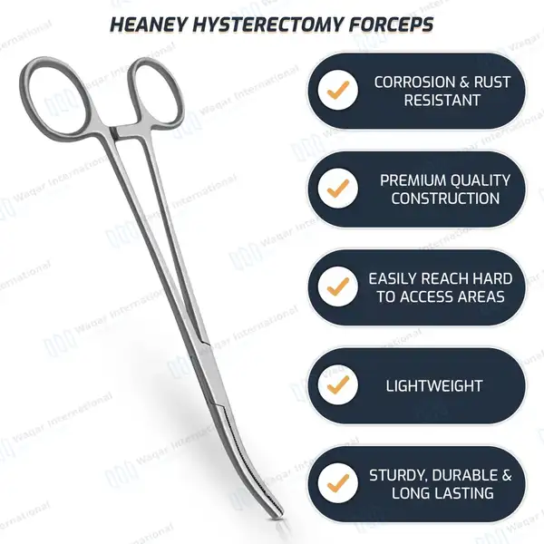 Heaney Hysterectomy Forceps 8.25″ Single Tooth Curved Jaws - surgical instruments manufactured by Waqar International, Sialkot - view 8