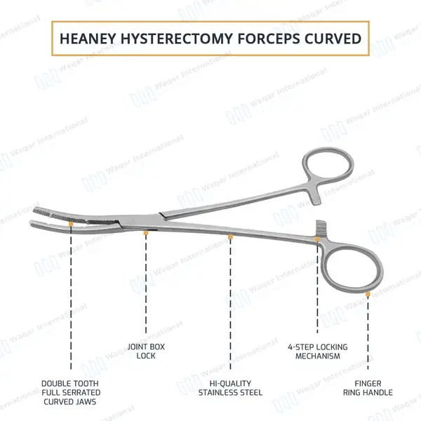 Heaney Hysterectomy Forceps 8.25″ Double Tooth Curved Jaws - surgical instruments manufactured by Waqar International, Sialkot - view 4