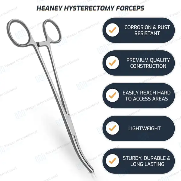 Heaney Hysterectomy Forceps 8.25″ Double Tooth Curved Jaws - surgical instruments manufactured by Waqar International, Sialkot - view 5
