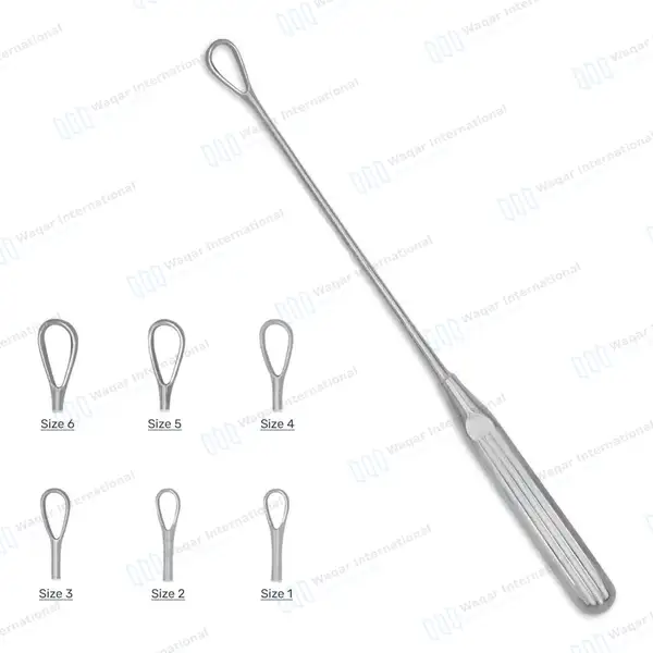 6 Pcs Thomas Uterine Curettes Set 11″ Blunt Blade on Malleable Shanks - surgical instruments manufactured by Waqar International, Sialkot - view 2