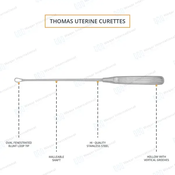 Thomas Uterine Curette 11″ (27.9cm) Blunt Blade Size #2 - surgical instruments manufactured by Waqar International, Sialkot - view 4