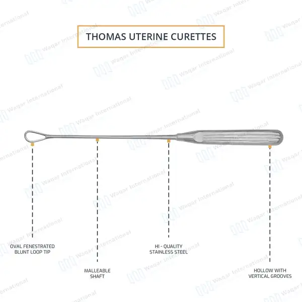 Thomas Uterine Curette 11″ (27.9cm) Blunt Blade Size #5 - surgical instruments manufactured by Waqar International, Sialkot - view 4