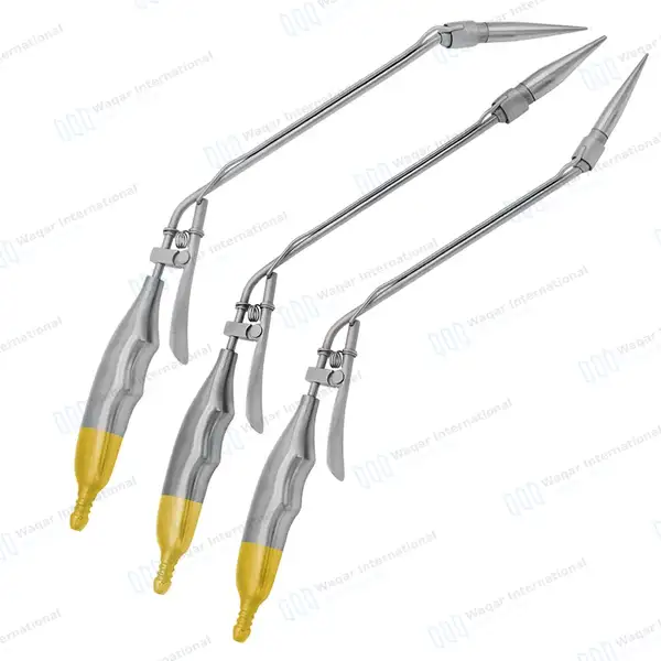 3 Hemorrhoid Suction Ligator Set Angled Up, Down and Straight w/Gold Handle - surgical instruments manufactured by Waqar International, Sialkot - view 2