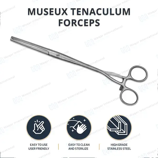 Museux Tenaculum Forceps 6mm Wide 2×2 Teeth 9.5″ Straight - surgical instruments manufactured by Waqar International, Sialkot - view 10