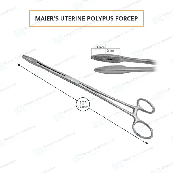 Maier Uterine Polypus Dressing Forceps 10″ Serrated 5X30mm Straight Jaws - surgical instruments manufactured by Waqar International, Sialkot - view 3