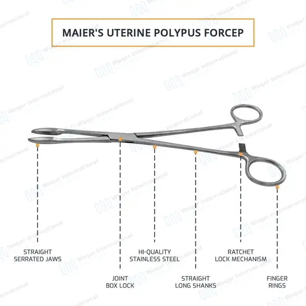 Maier Uterine Polypus Dressing Forceps 10″ Serrated 5X30mm Straight Jaws - surgical instruments manufactured by Waqar International, Sialkot - view 4