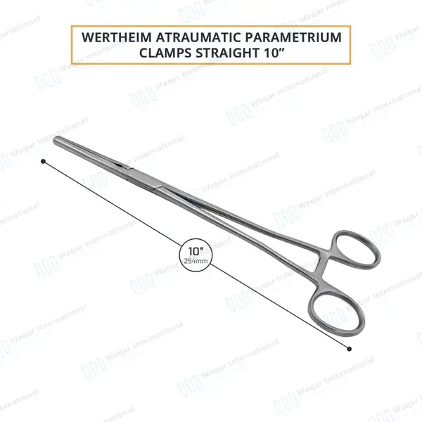 Wertheim Atraumatic Parametrium Clamp 10″ Straight 2×3 Teeth Jaws - surgical instruments manufactured by Waqar International, Sialkot - view 3