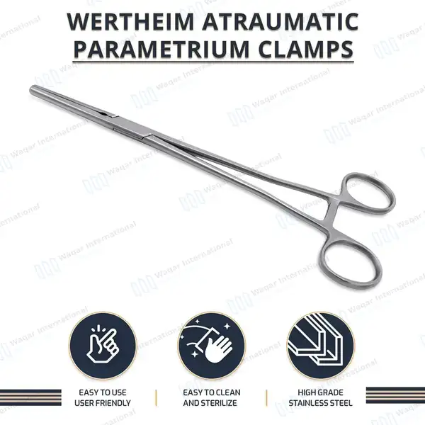 Wertheim Atraumatic Parametrium Clamp 10″ Straight 2×3 Teeth Jaws - surgical instruments manufactured by Waqar International, Sialkot - view 9