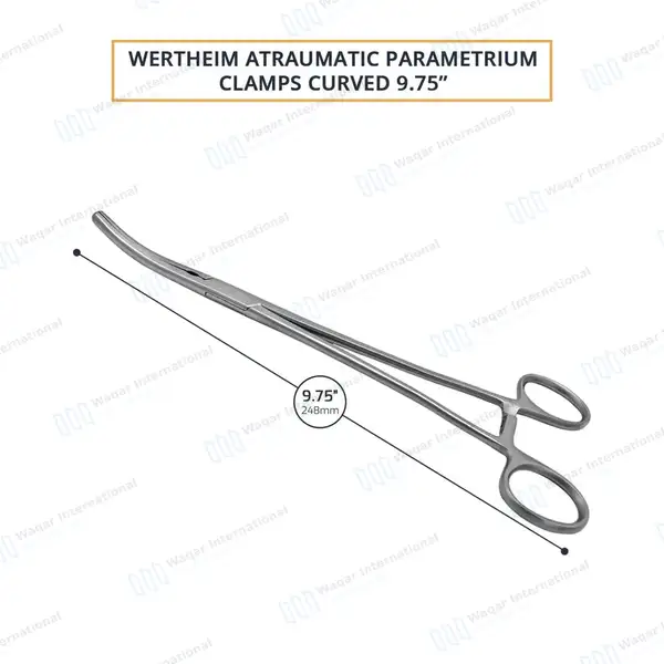 Wertheim Atraumatic Parametrium Clamp 9.75″ Curved 2×3 Teeth Jaws - surgical instruments manufactured by Waqar International, Sialkot - view 2