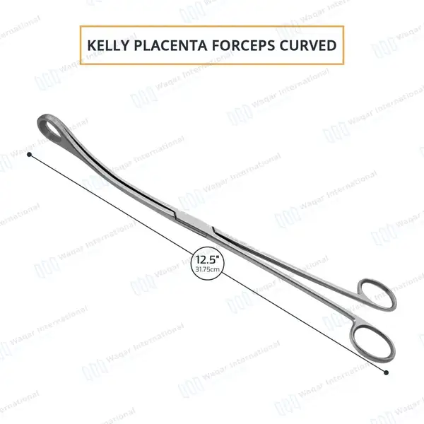 Kelly Placenta Forceps 12.5″ Curved Serrated Oval Tip Jaws - surgical instruments manufactured by Waqar International, Sialkot - view 3