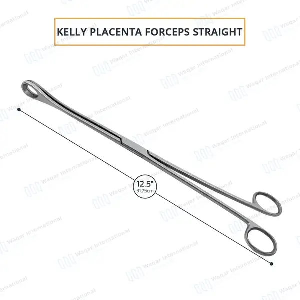 Kelly Placenta Forceps 12.5″ Straight Serrated Oval Tip Jaws - surgical instruments manufactured by Waqar International, Sialkot - view 3