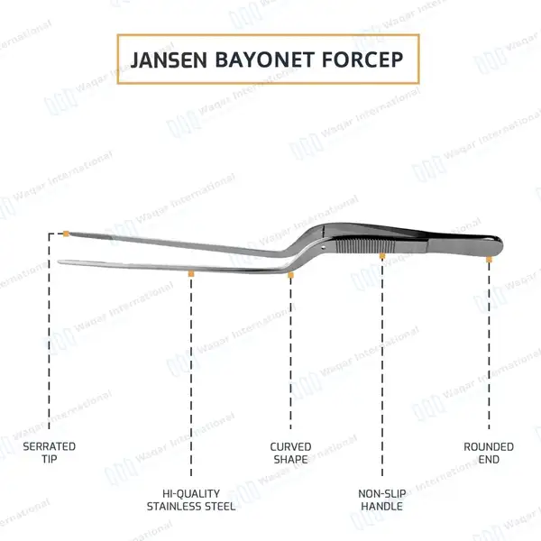 6 Jansen Ear Forceps 6.25″ Bayonet Shape Serrated Tips - surgical instruments manufactured by Waqar International, Sialkot - view 4