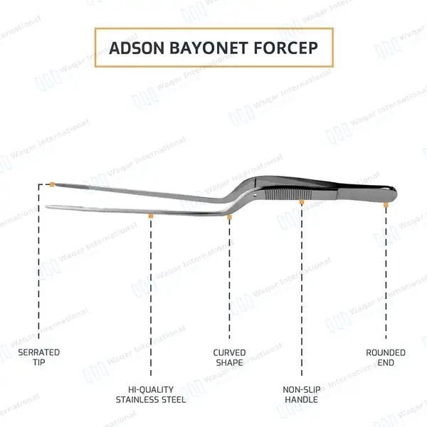 Adson Bayonet Dressing Forceps 8.25″ Serrated - surgical instruments manufactured by Waqar International, Sialkot - view 4