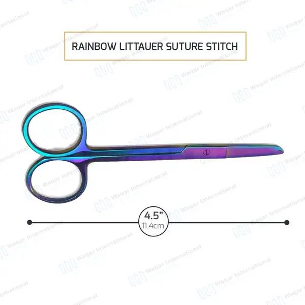 Rainbow Littauer Spencer Stitch Scissors 4.5″ - surgical instruments manufactured by Waqar International, Sialkot - view 3