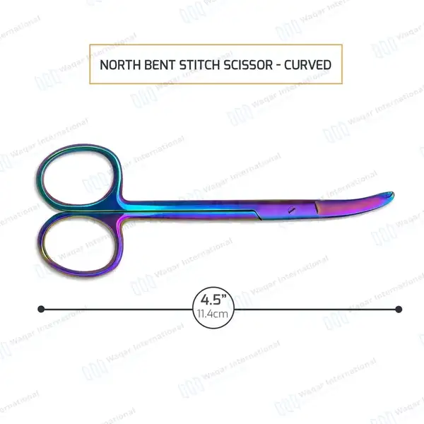 6 Northbent Stitch Scissors 4.5″ Rainbow Color Coated - surgical instruments manufactured by Waqar International, Sialkot - view 3