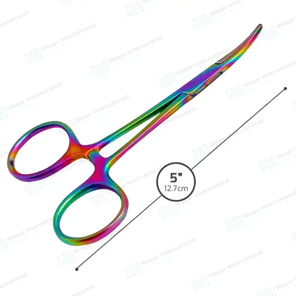 Multi Rainbow Mosquito Forceps 5″ Curved - surgical instruments manufactured by Waqar International, Sialkot - view 3