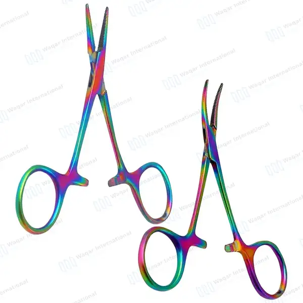 Multi Rainbow Color Mosquito Forceps Set 5″ Straight+Curved - surgical instruments manufactured by Waqar International, Sialkot - view 2
