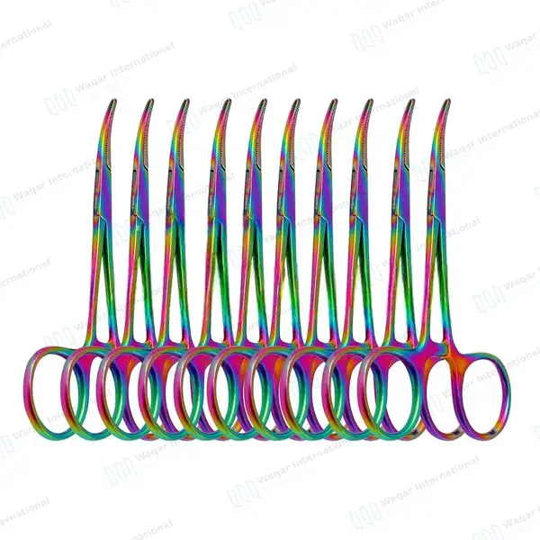 10 Pcs Multi Rainbow Mosquito Forceps 5″ Curved - surgical instruments manufactured by Waqar International, Sialkot - view 2
