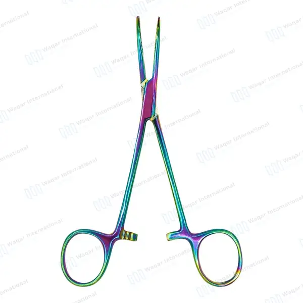 Multi Rainbow Color Kelly Hemostat Forceps 5.5″ Curved - surgical instruments manufactured by Waqar International, Sialkot - view 8