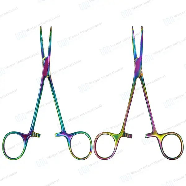2 Multi Rainbow Color Kelly Forceps 5.5″ (14cm) Straight Curved - surgical instruments manufactured by Waqar International, Sialkot - view 2