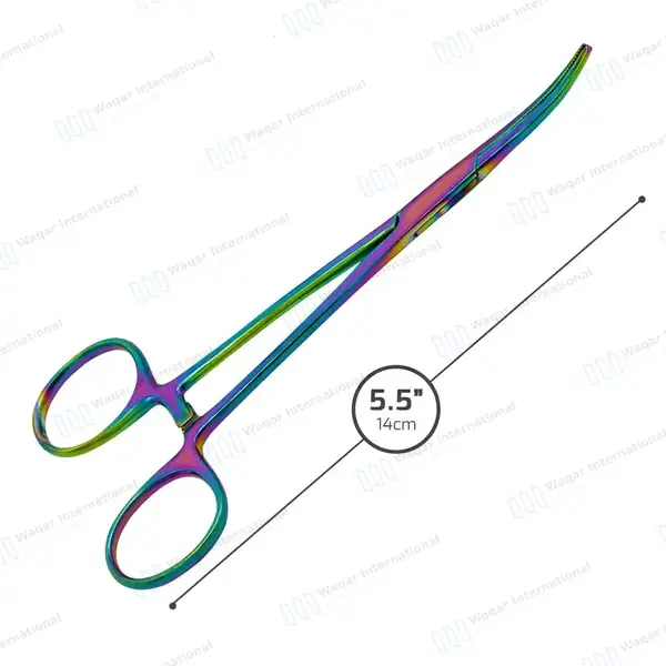 2 Multi Rainbow Color Kelly Forceps 5.5″ (14cm) Straight Curved - surgical instruments manufactured by Waqar International, Sialkot - view 3