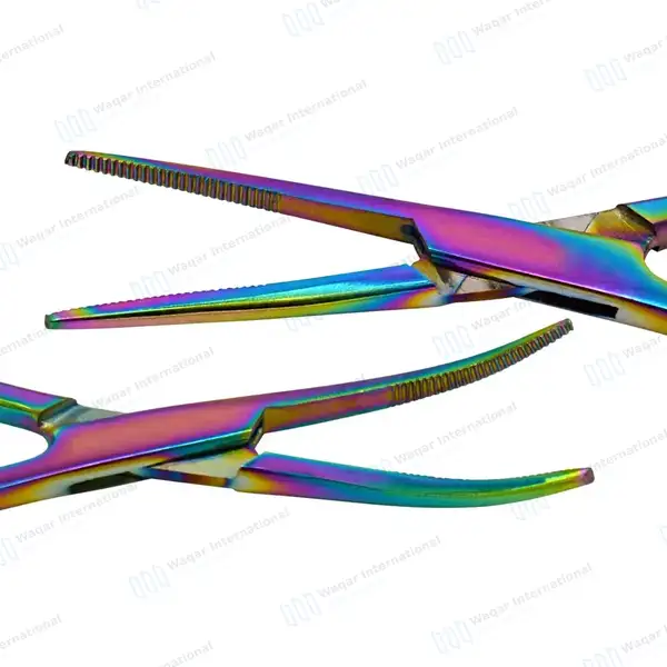 2 Multi Rainbow Color Kelly Forceps 5.5″ (14cm) Straight Curved - surgical instruments manufactured by Waqar International, Sialkot - view 5