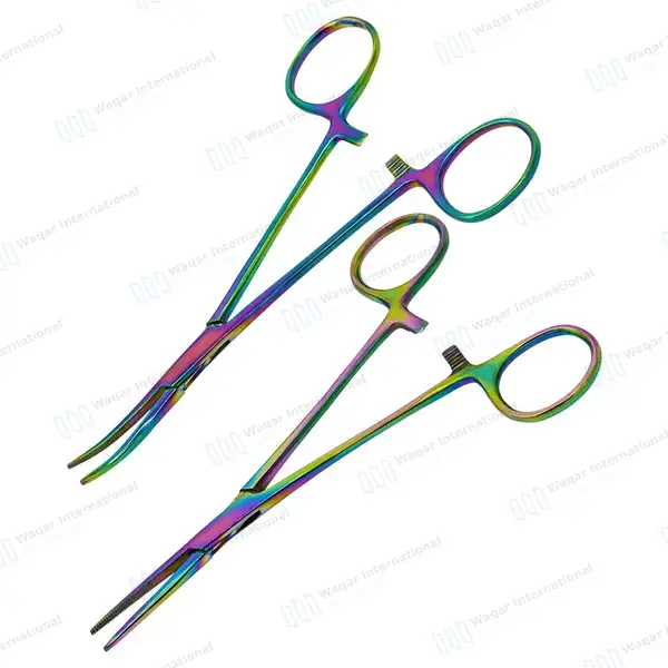 2 Multi Rainbow Color Kelly Forceps 5.5″ (14cm) Straight Curved - surgical instruments manufactured by Waqar International, Sialkot - view 7