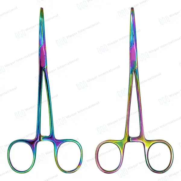 2 Multi Rainbow Color Kelly Forceps 5.5″ (14cm) Straight Curved - surgical instruments manufactured by Waqar International, Sialkot - view 8