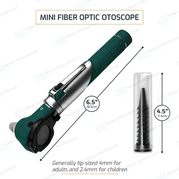 13 Pcs Fiber Optic Mini Otoscope Set – Hunter Green - surgical instruments manufactured by Waqar International, Sialkot - view 3