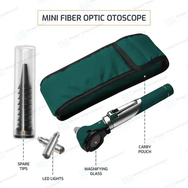 13 Pcs Fiber Optic Mini Otoscope Set – Hunter Green - surgical instruments manufactured by Waqar International, Sialkot - view 4