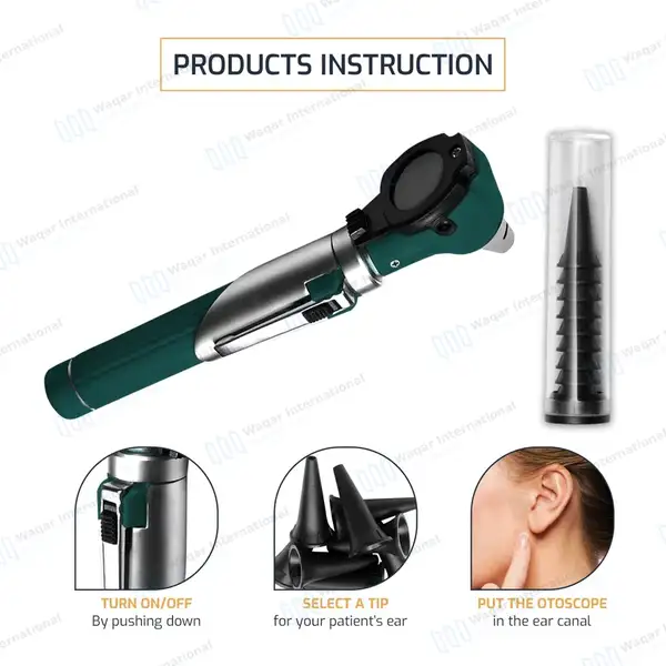 13 Pcs Fiber Optic Mini Otoscope Set – Hunter Green - surgical instruments manufactured by Waqar International, Sialkot - view 5