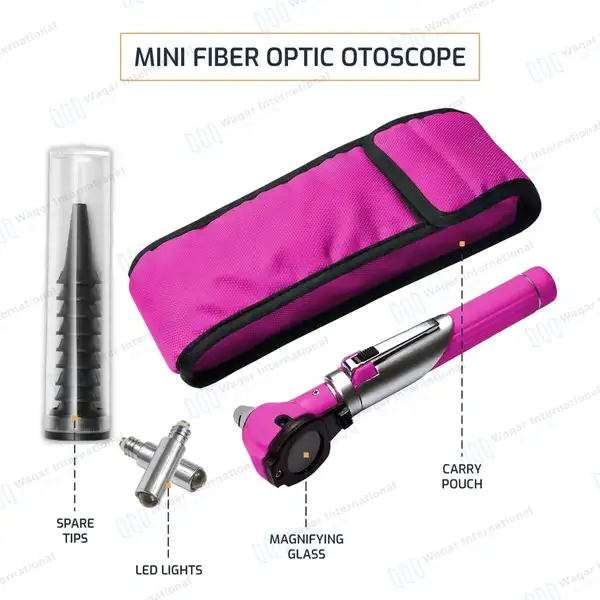 13 Pcs Fiber Optic Mini Otoscope Set – Magenta - surgical instruments manufactured by Waqar International, Sialkot - view 4