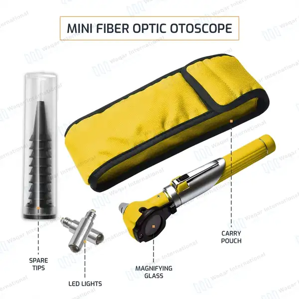 13 Pcs Fiber Optic Mini Otoscope Set – Yellow - surgical instruments manufactured by Waqar International, Sialkot - view 4