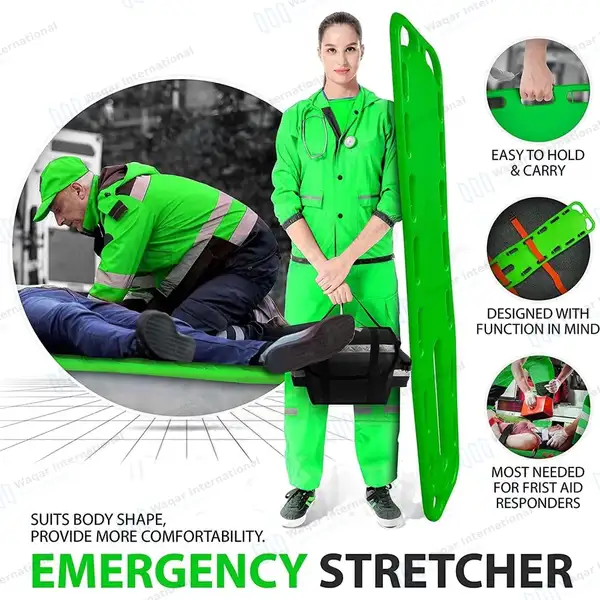 EMT Backboard Spine Board Stretcher Immobilization Kit – Free Trauma Bag – Green - surgical instruments manufactured by Waqar International, Sialkot - view 2