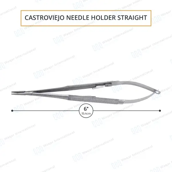 Castroviejo Needle Holder 6″ Straight Smooth Tip with Lock - surgical instruments manufactured by Waqar International, Sialkot - view 3