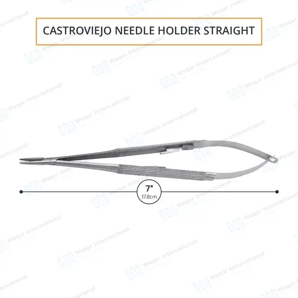 Castroviejo Needle Holder 7″ Straight Smooth Tip with Lock - surgical instruments manufactured by Waqar International, Sialkot - view 3