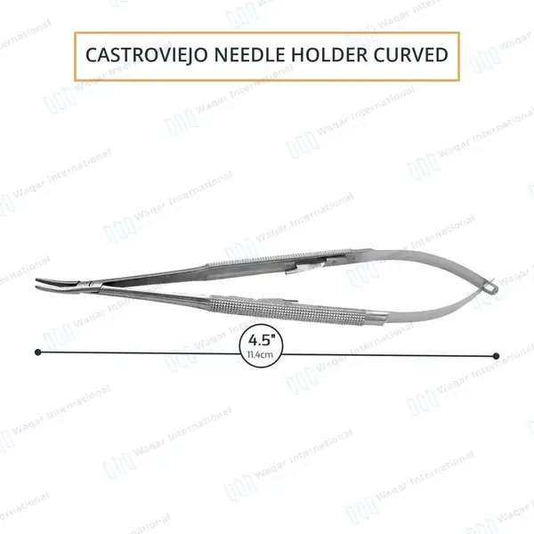 Castroviejo Micro Needle Holder 4.5″ Curved Smooth Tip with Lock - surgical instruments manufactured by Waqar International, Sialkot - view 3