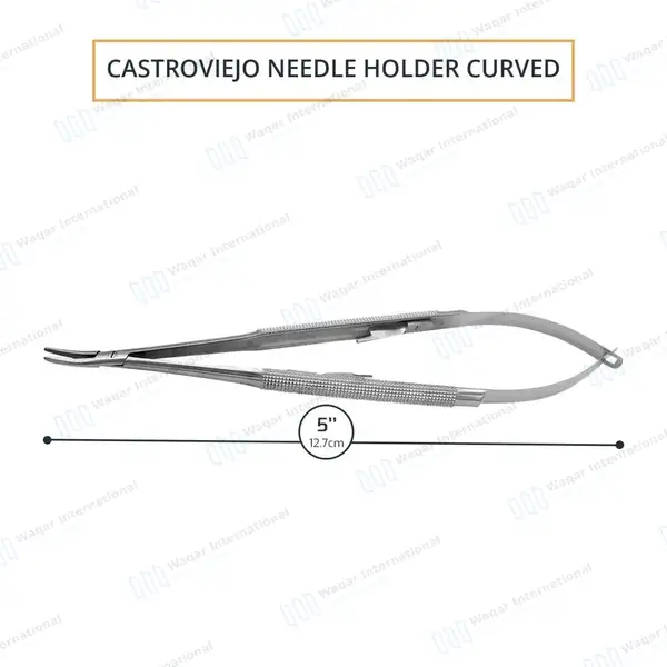 Castroviejo Micro Needle Holder 5″ Curved Smooth Tip with Lock - surgical instruments manufactured by Waqar International, Sialkot - view 3