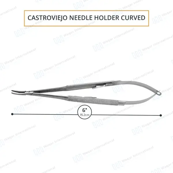 Castroviejo Needle Holder 6″ Curved Smooth Tip with Lock - surgical instruments manufactured by Waqar International, Sialkot - view 3