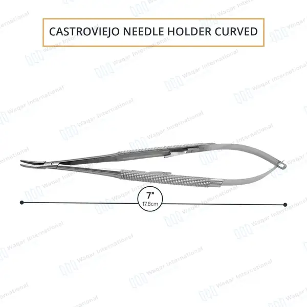 Castroviejo Needle Holder 7″ Curved Smooth Tip with Lock - surgical instruments manufactured by Waqar International, Sialkot - view 3